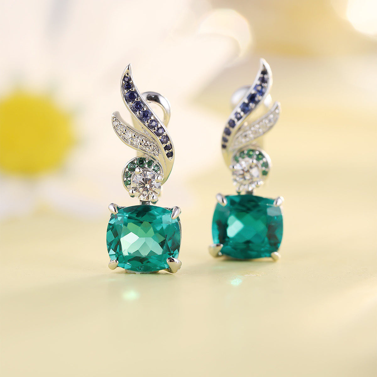s925 sterling silver lab paraiba/ruby/sapphire/emerald/cobalt spinel & cz diamond earrings