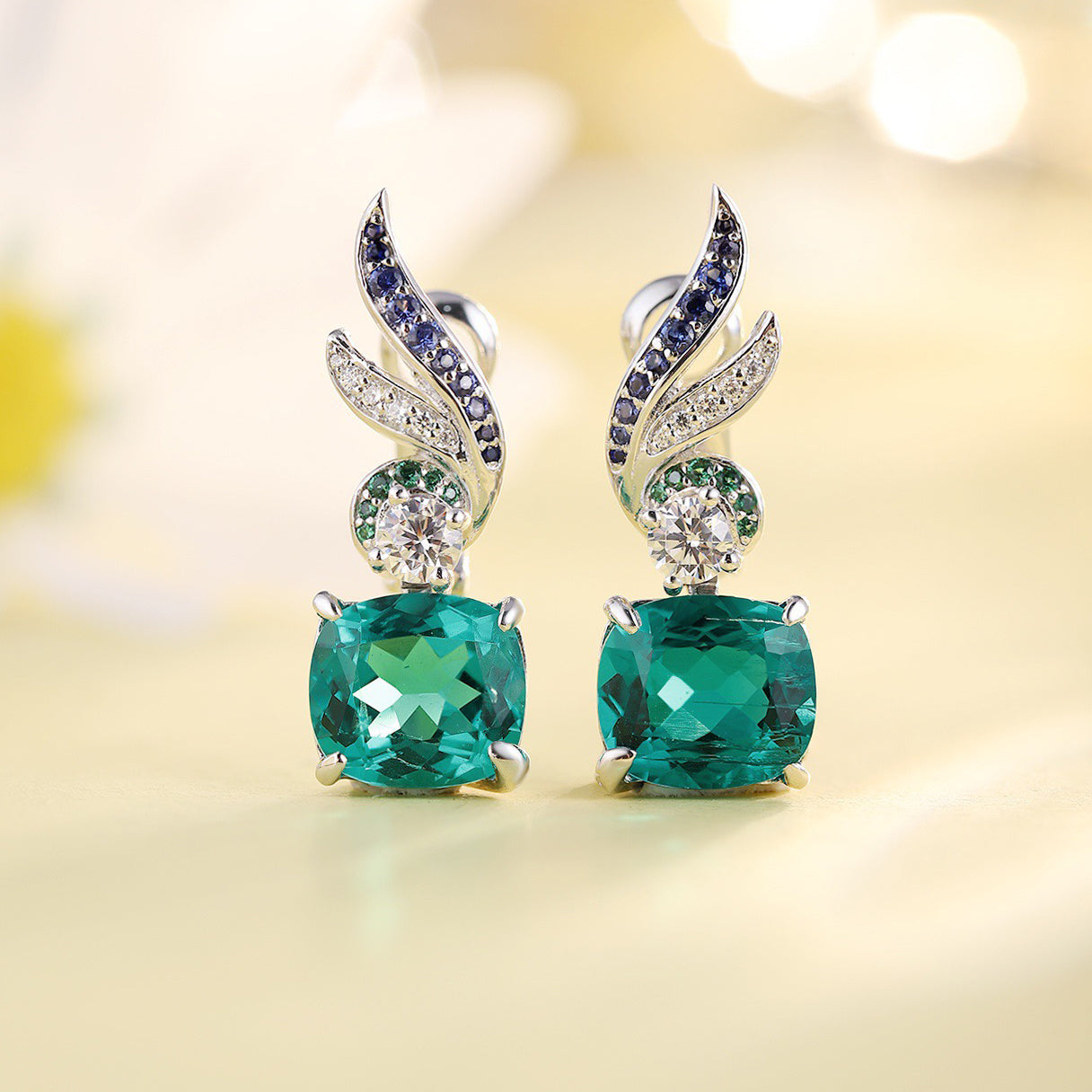 s925 sterling silver lab paraiba/ruby/sapphire/emerald/cobalt spinel & cz diamond earrings