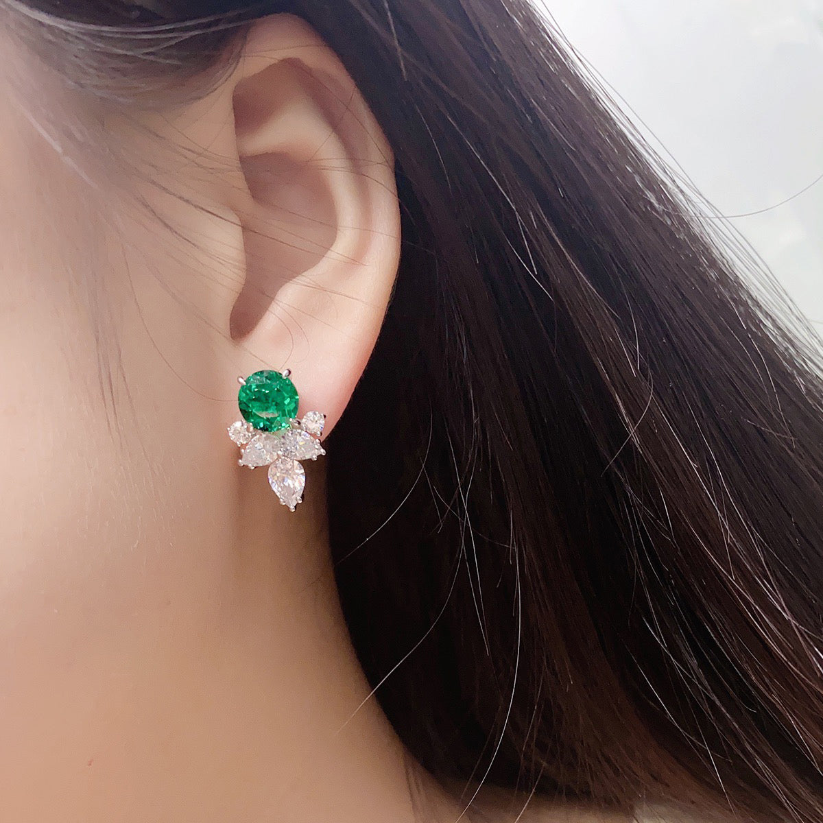 s925 sterling silver lab sapphire/ruby/emerald/paraiba & cz diamond stud earrings