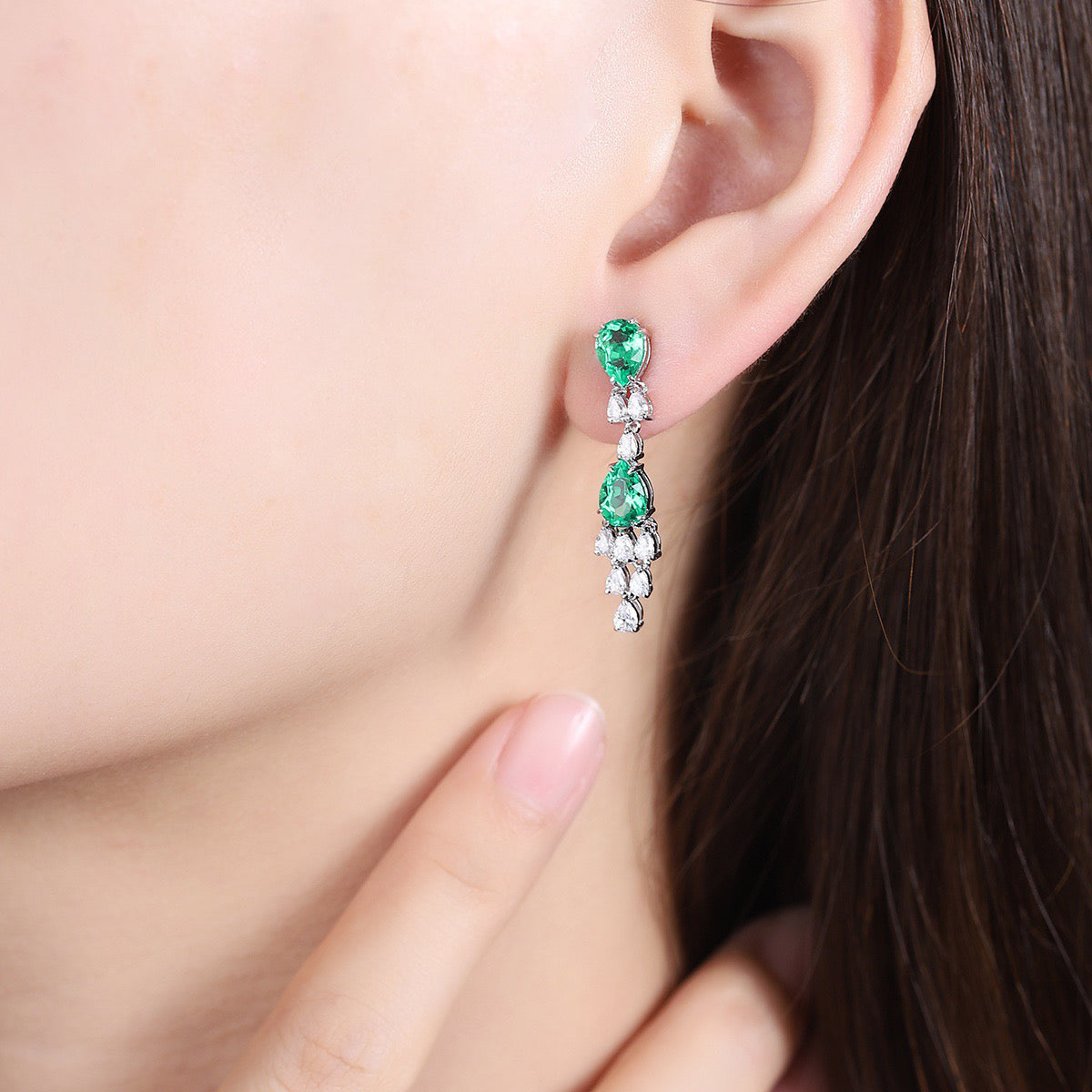 s925 sterling silver lab emerald/ruby/sapphire/paraiba/cobalt spinel & cz diamond earrings