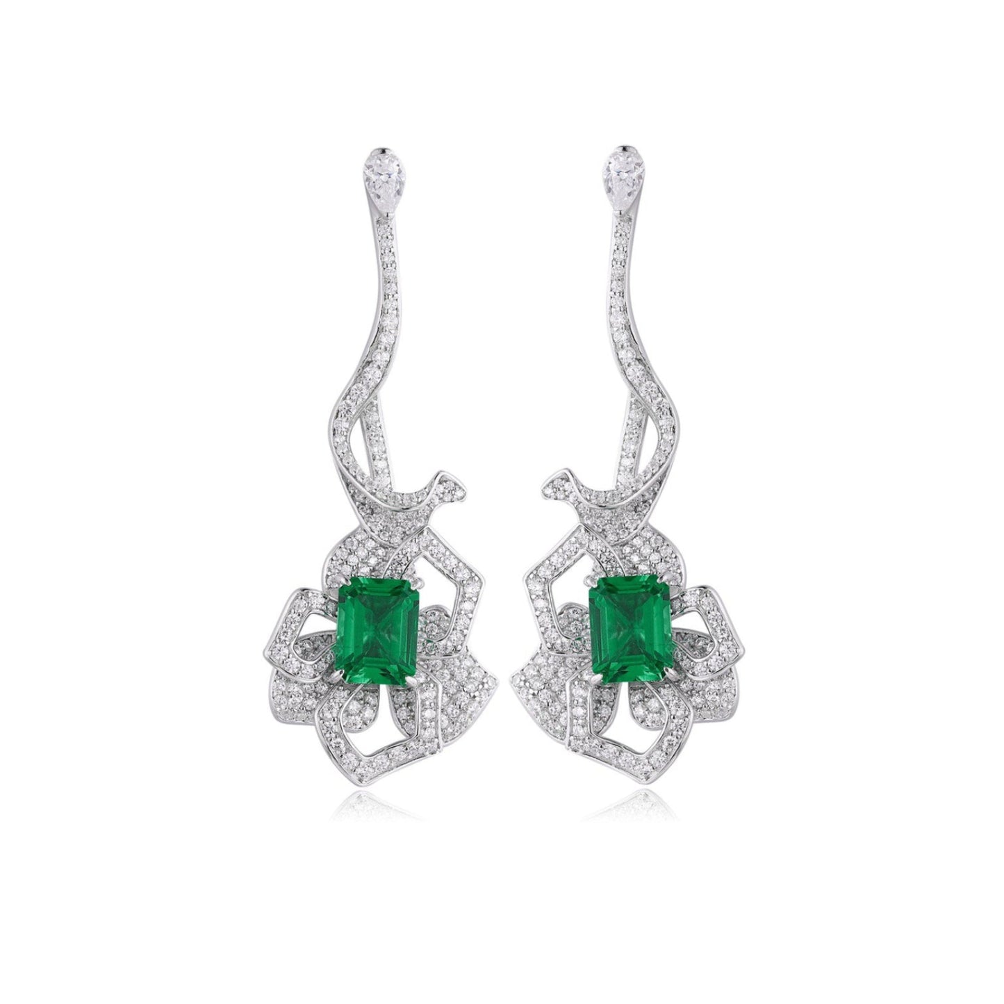 s925 sterling silver lab emerald & cz diamond earrings