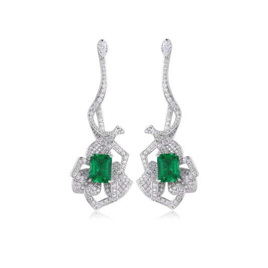 S925 Sterling Silver Lab Emerald & CZ Diamond Earrings