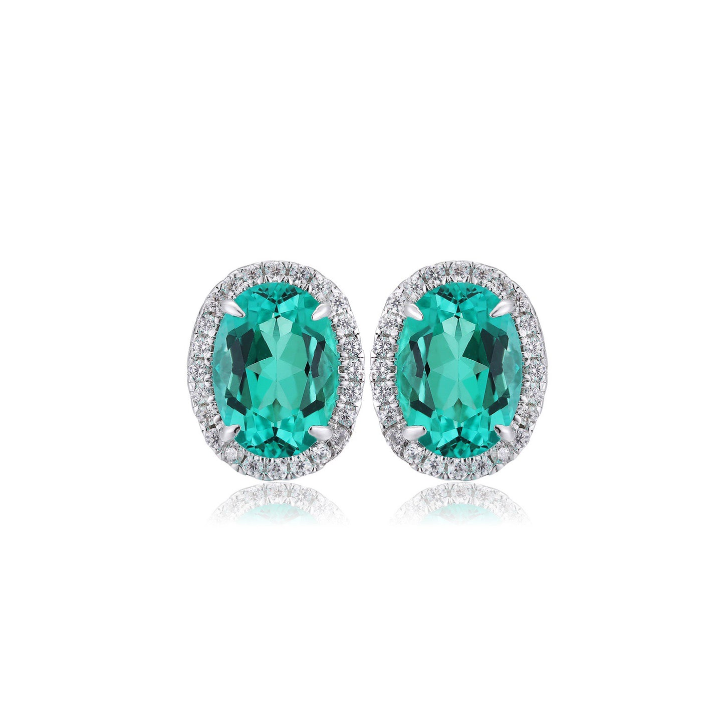 s925 sterling silver lab paraiba/ruby/sapphire/emerald & cz diamond stud earrings