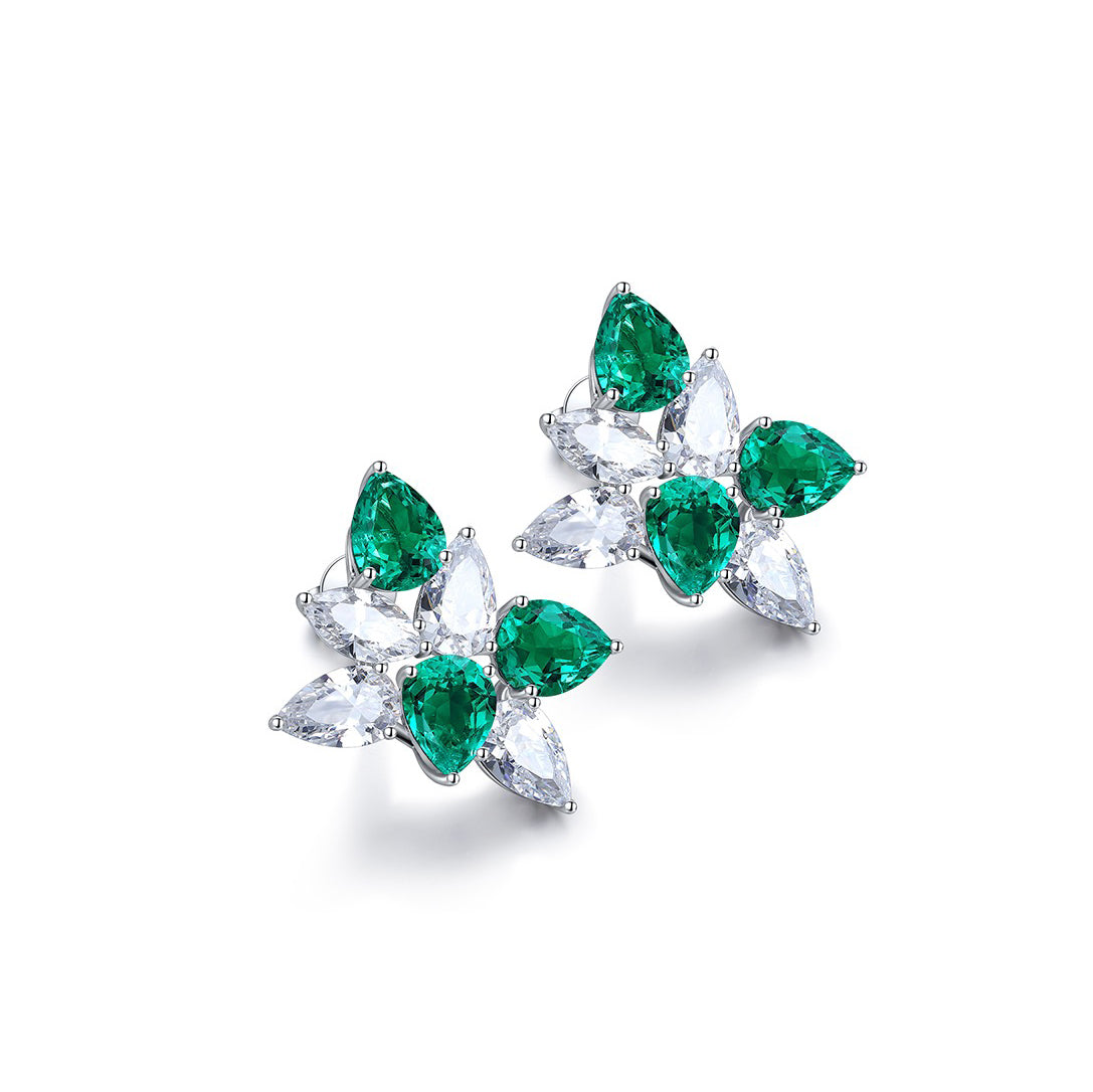 s925 sterling silver lab emerald/ruby/sapphire & cz diamond stud earrings