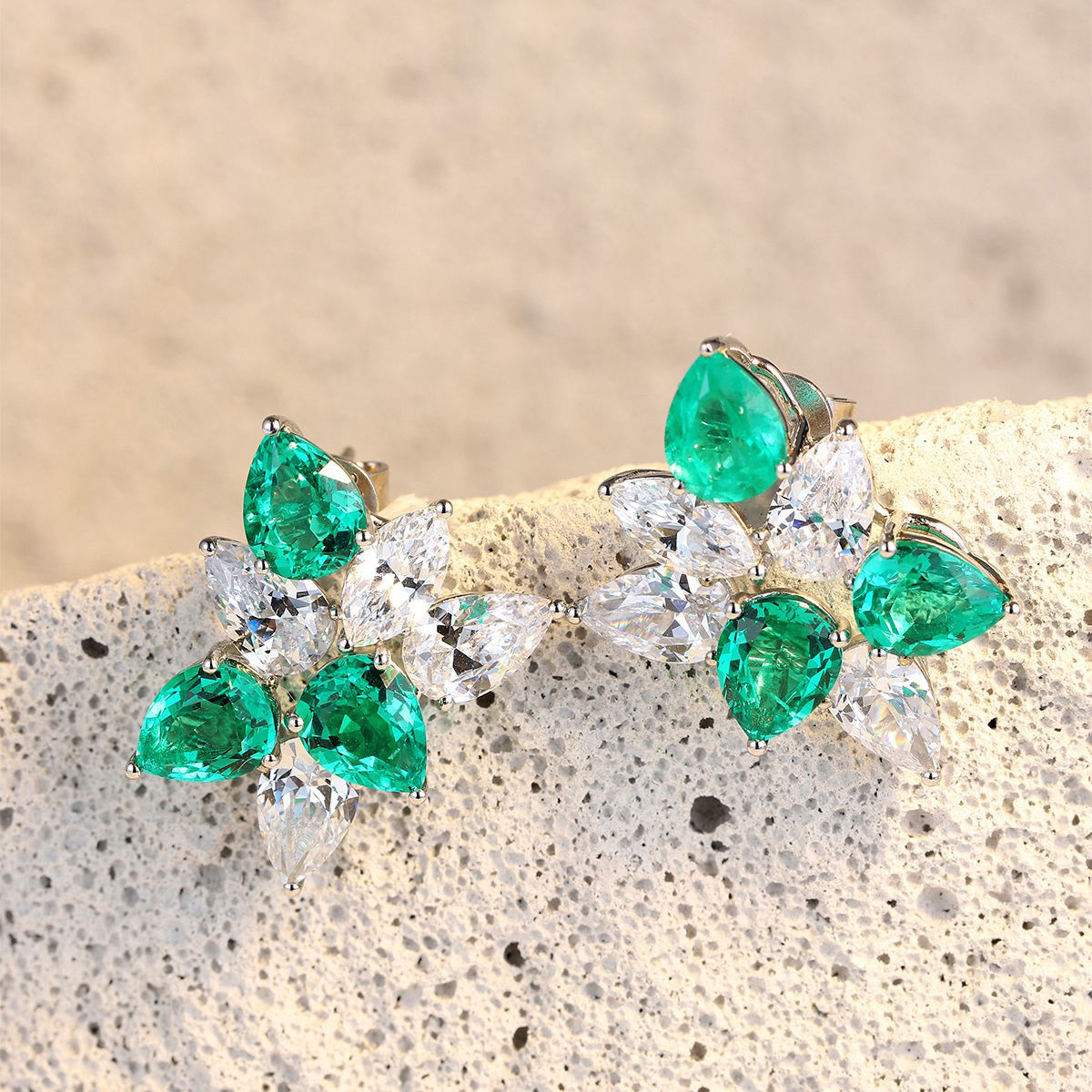 s925 sterling silver lab emerald/ruby/sapphire & cz diamond stud earrings