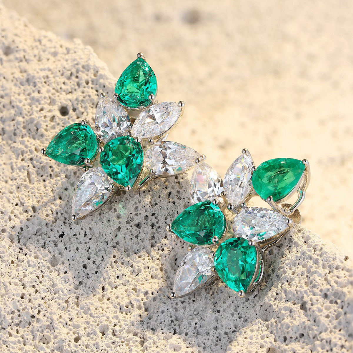 s925 sterling silver lab emerald/ruby/sapphire & cz diamond stud earrings