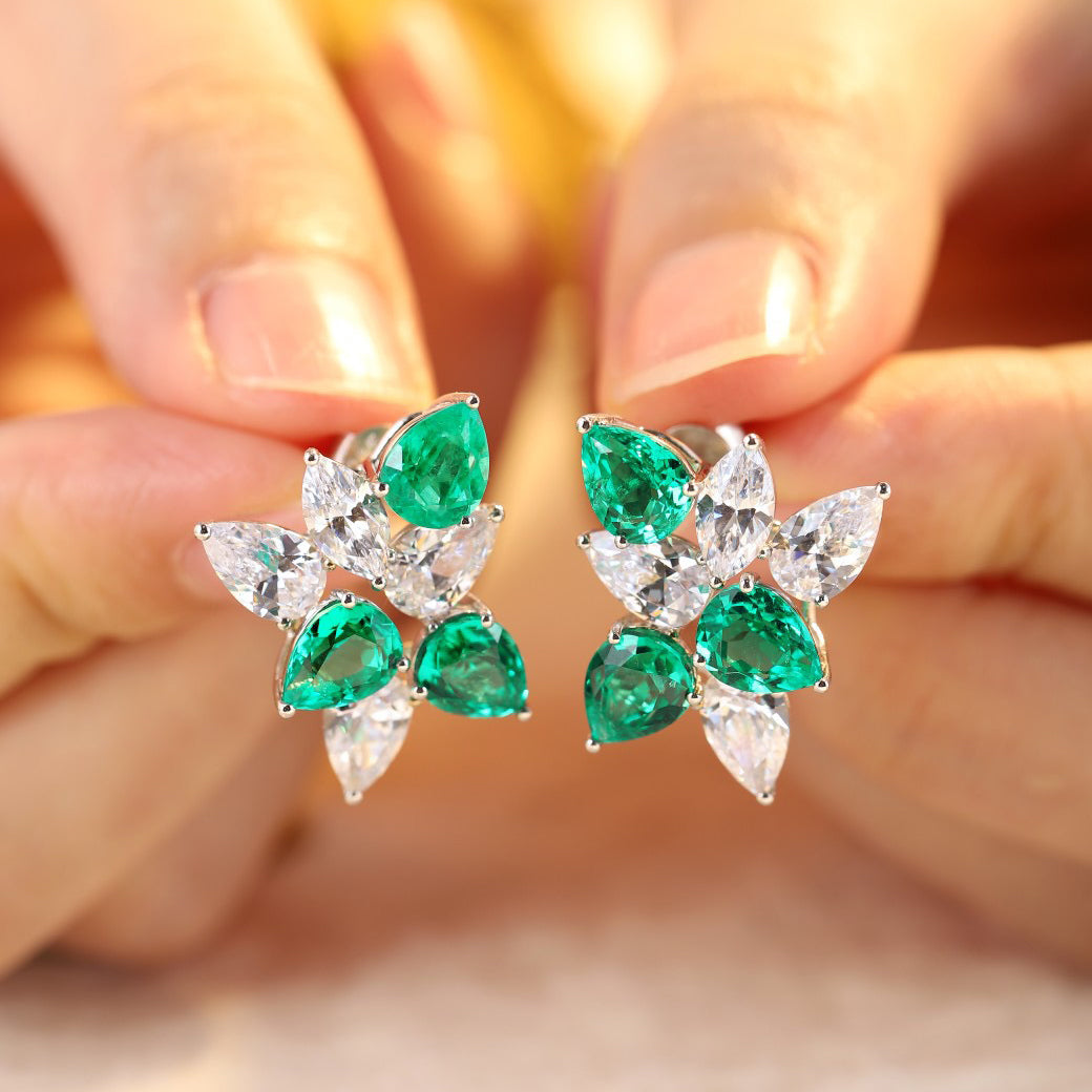 s925 sterling silver lab emerald/ruby/sapphire & cz diamond stud earrings