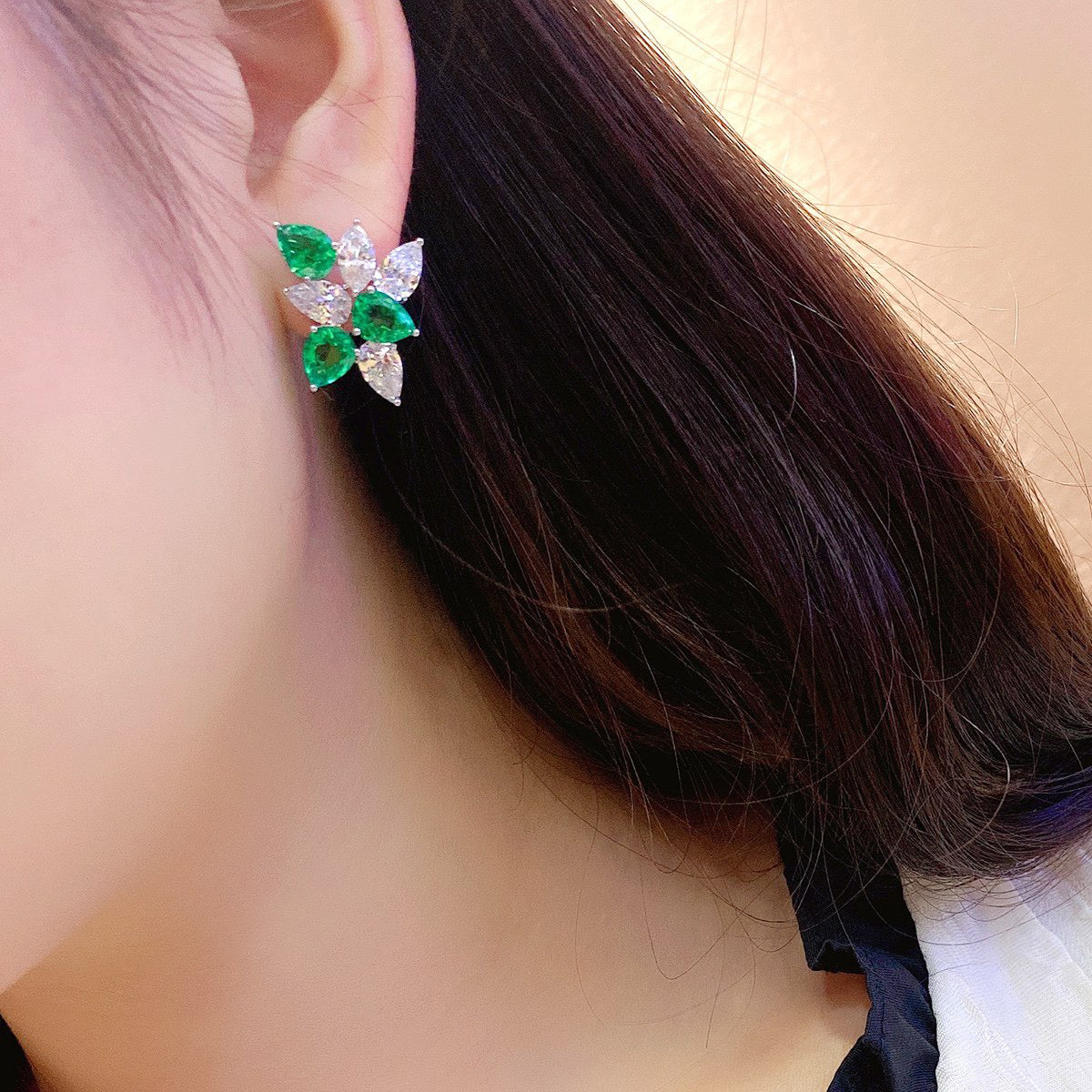 s925 sterling silver lab emerald/ruby/sapphire & cz diamond stud earrings