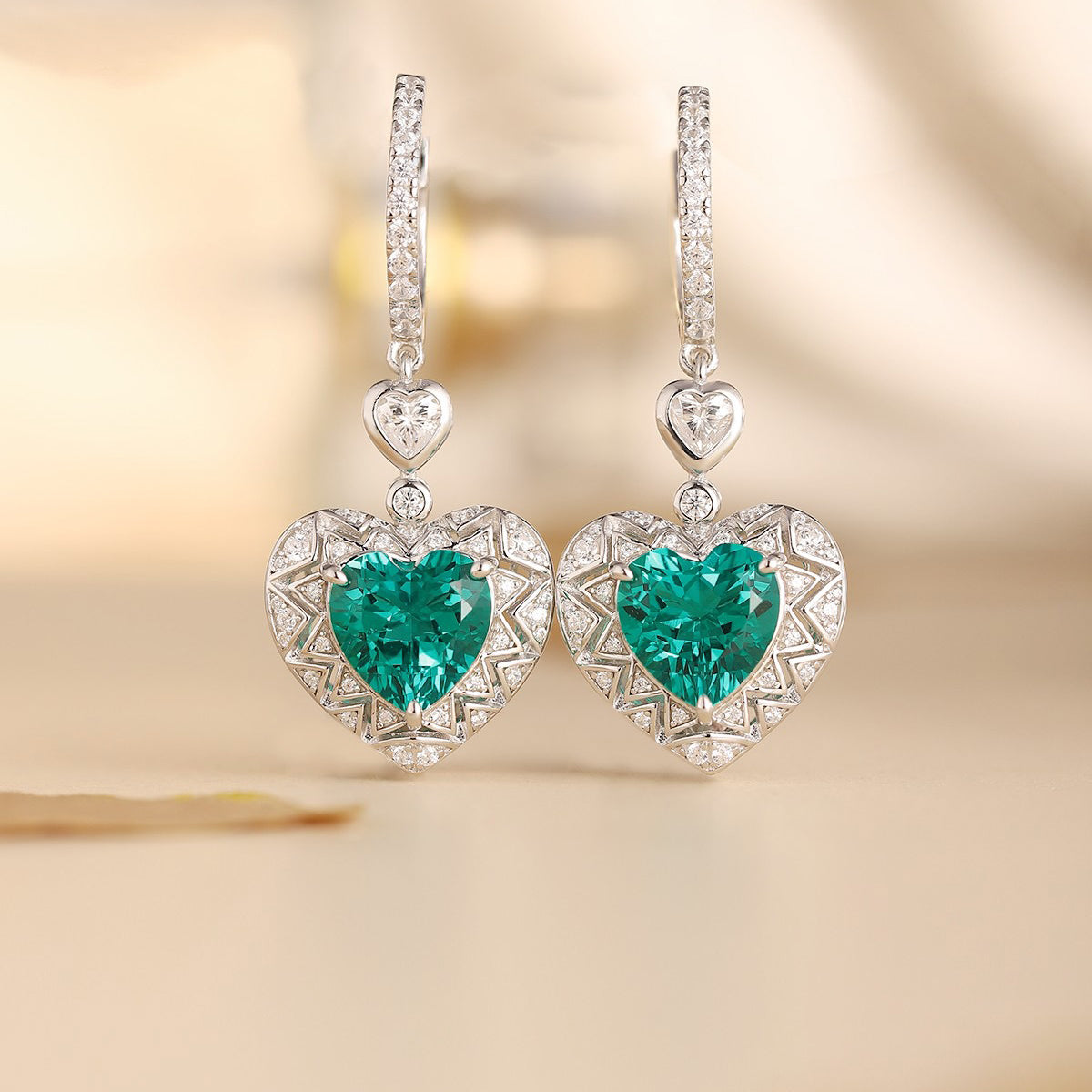 s925 sterling silver lab emerald/ruby/cobalt spinel & cz diamond earrings