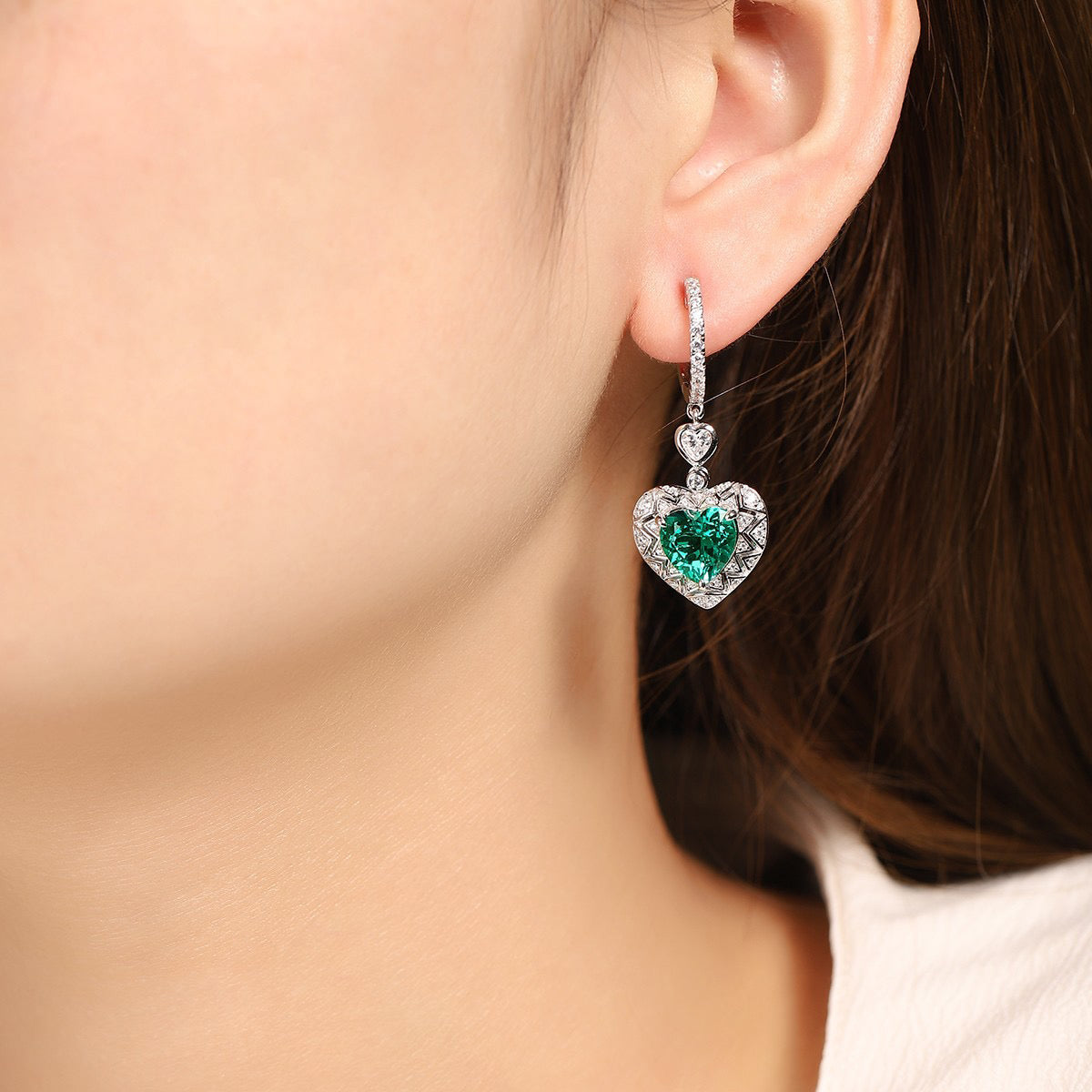 s925 sterling silver lab emerald/ruby/cobalt spinel & cz diamond earrings