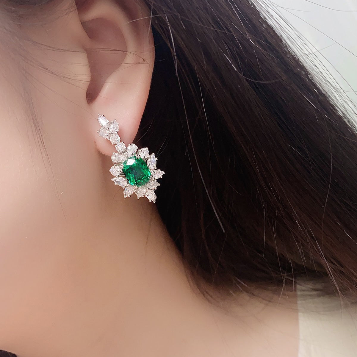 s925 sterling silver lab ruby/sapphire/emerald/paraiba & cz diamond earrings