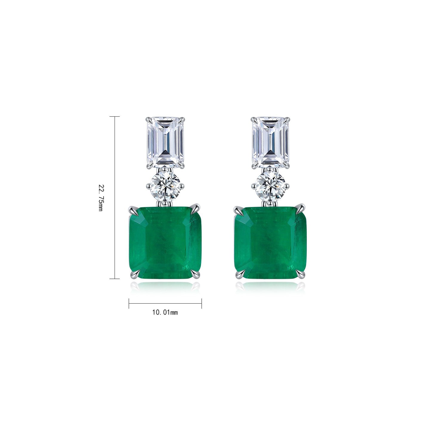 vivid green lab emerald dangling earrings in s925 sterling silver,18k white gold plated