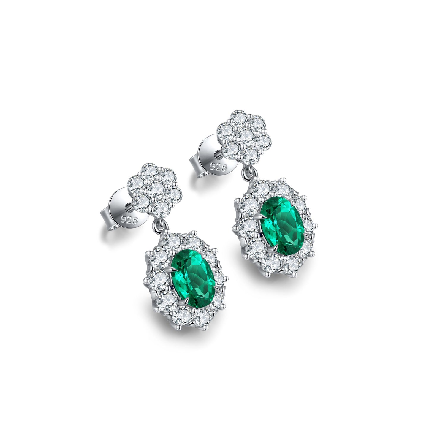 s925 sterling silver lab ruby/sapphire/emerald/paraiba & cz diamond earrings