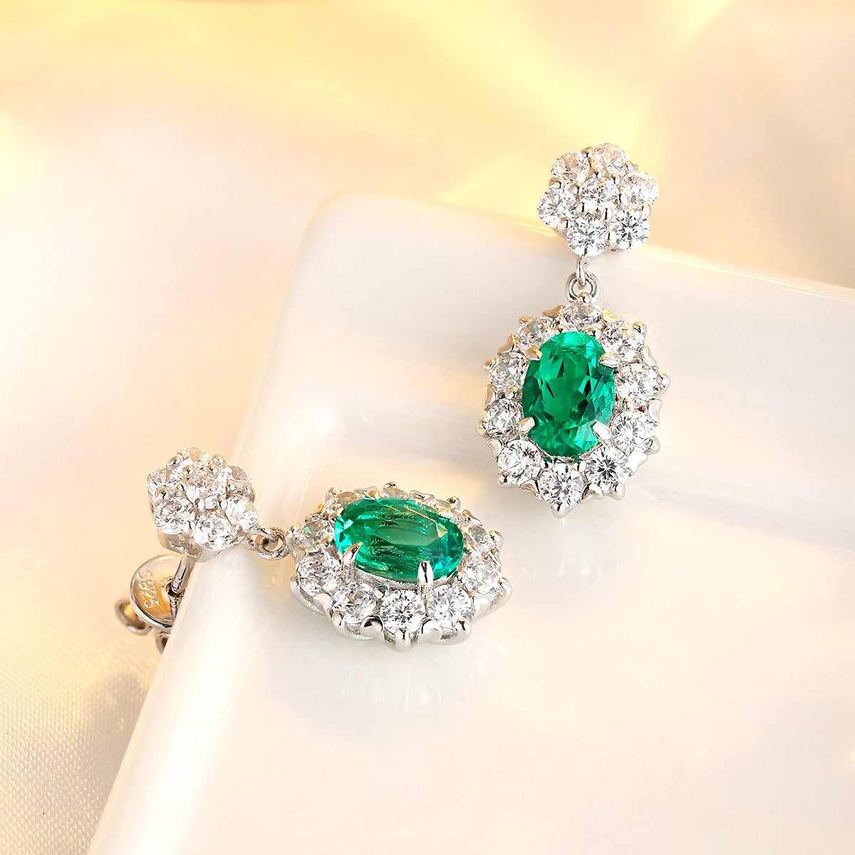 s925 sterling silver lab ruby/sapphire/emerald/paraiba & cz diamond earrings