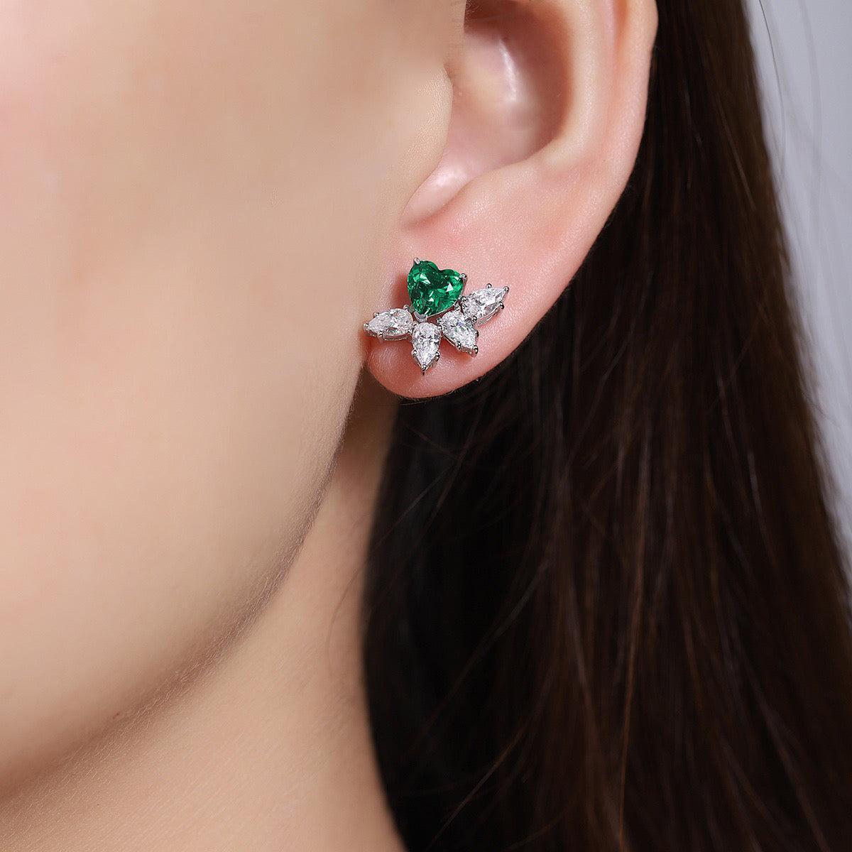 925 sterling silver lab ruby/sapphire/emerald/paraiba/coblat spinel & cz diamond stud earrings