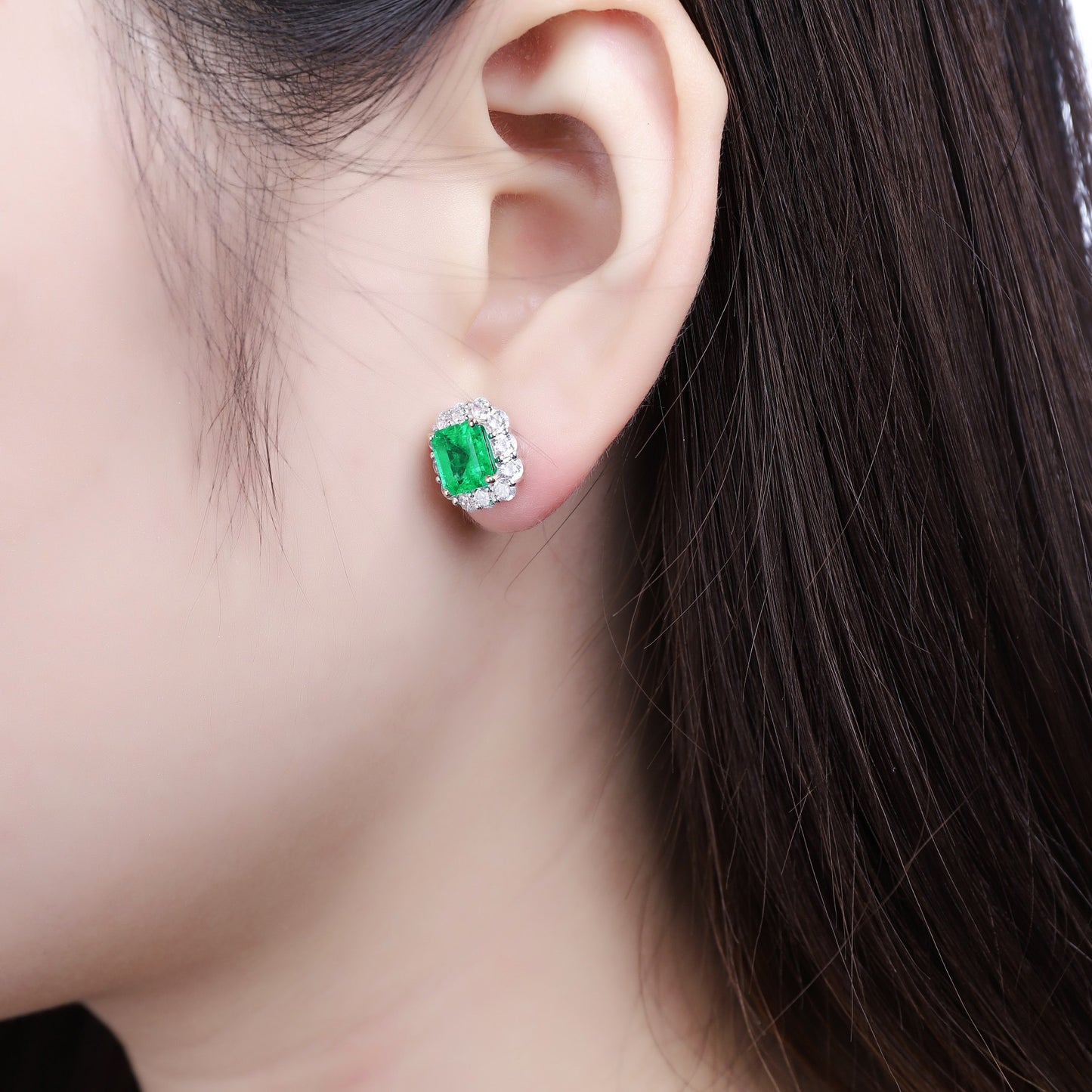 s925 sterling silver lab paraiba/emerald/ruby/sapphire & cz diamond stud earrings