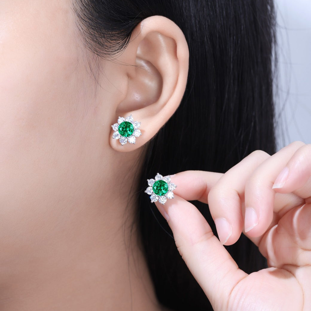 s925 sterling silver lab paraiba/ruby/sapphire/emearld/cobalt spinel & cz diamond stud earrings
