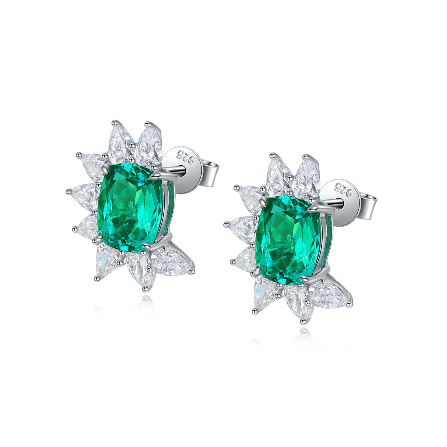 s925 sterling silver lab emerald/ruby/sapphire/paraiba & cz diamond stud earrings