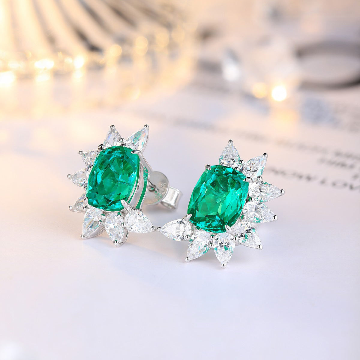 s925 sterling silver lab emerald/ruby/sapphire/paraiba & cz diamond stud earrings