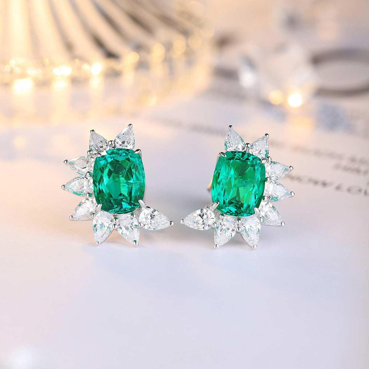 s925 sterling silver lab emerald/ruby/sapphire/paraiba & cz diamond stud earrings