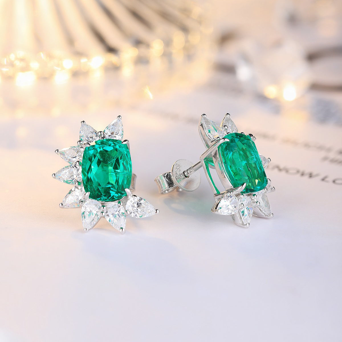 s925 sterling silver lab emerald/ruby/sapphire/paraiba & cz diamond stud earrings