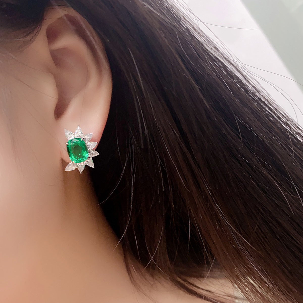 s925 sterling silver lab emerald/ruby/sapphire/paraiba & cz diamond stud earrings