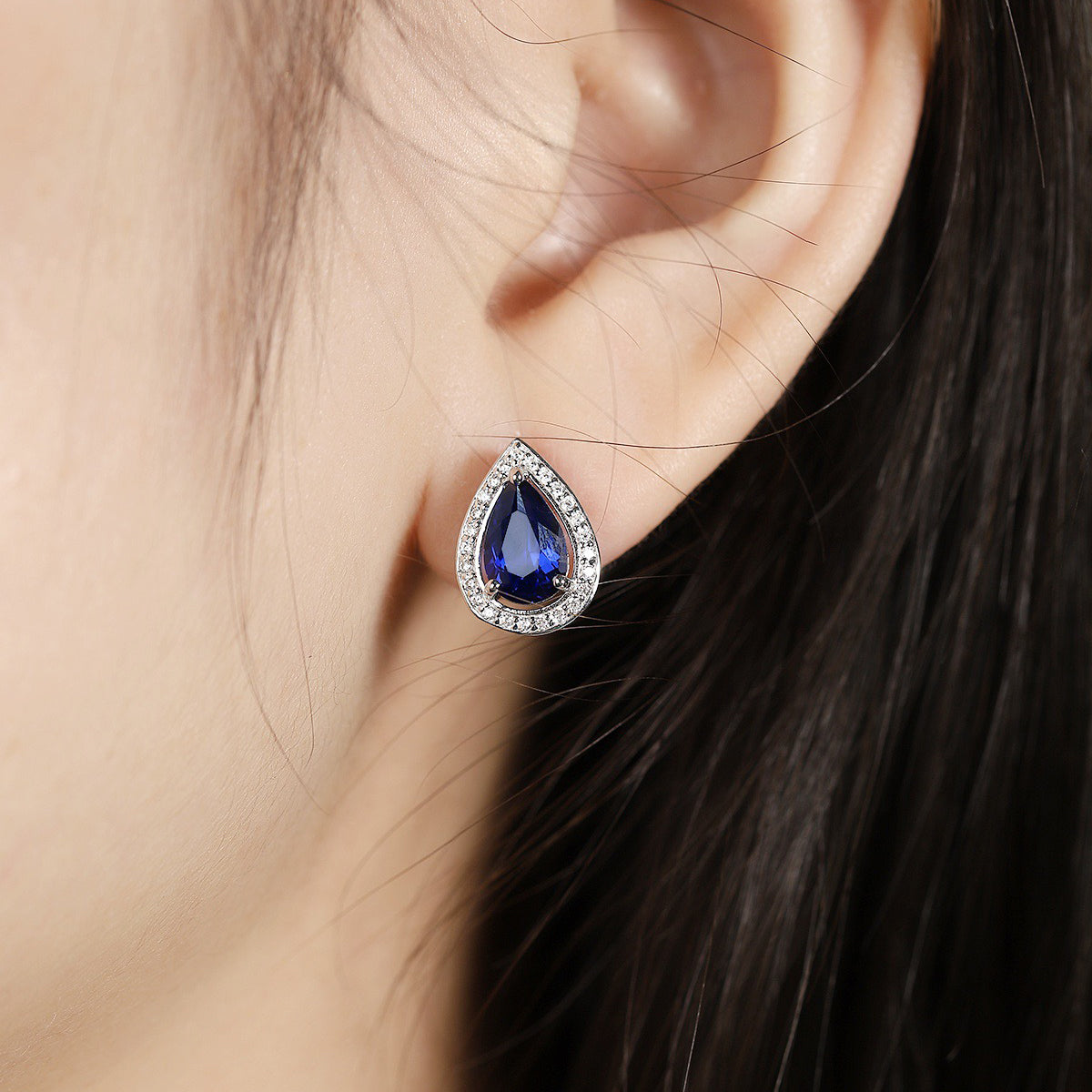 s925 sterling silver lab cobalt spinel/ruby/sapphire/emerald/paraiba & cz diamond stud earrings