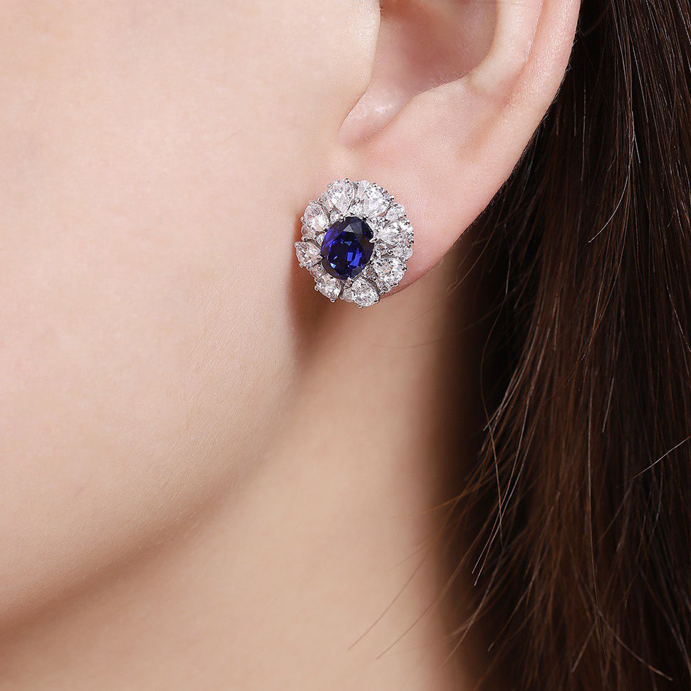 s925 sterling silver lab emerald/ruby/sapphire/paraiba & cz diamond earrings