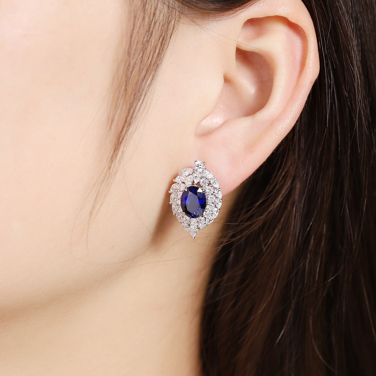 s925 sterling silver lab cobalt spinel/paraiba/ruby/emerald/sapphire & cz diamond earrings
