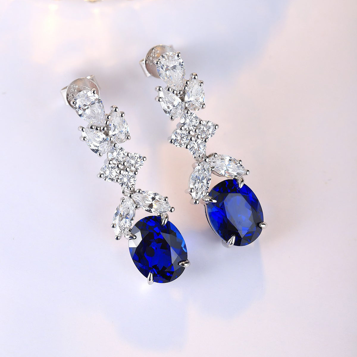 s925 sterling silver lab sapphire/emerald/ruby/paraiba/cobalt spinel & cz diamond earrings