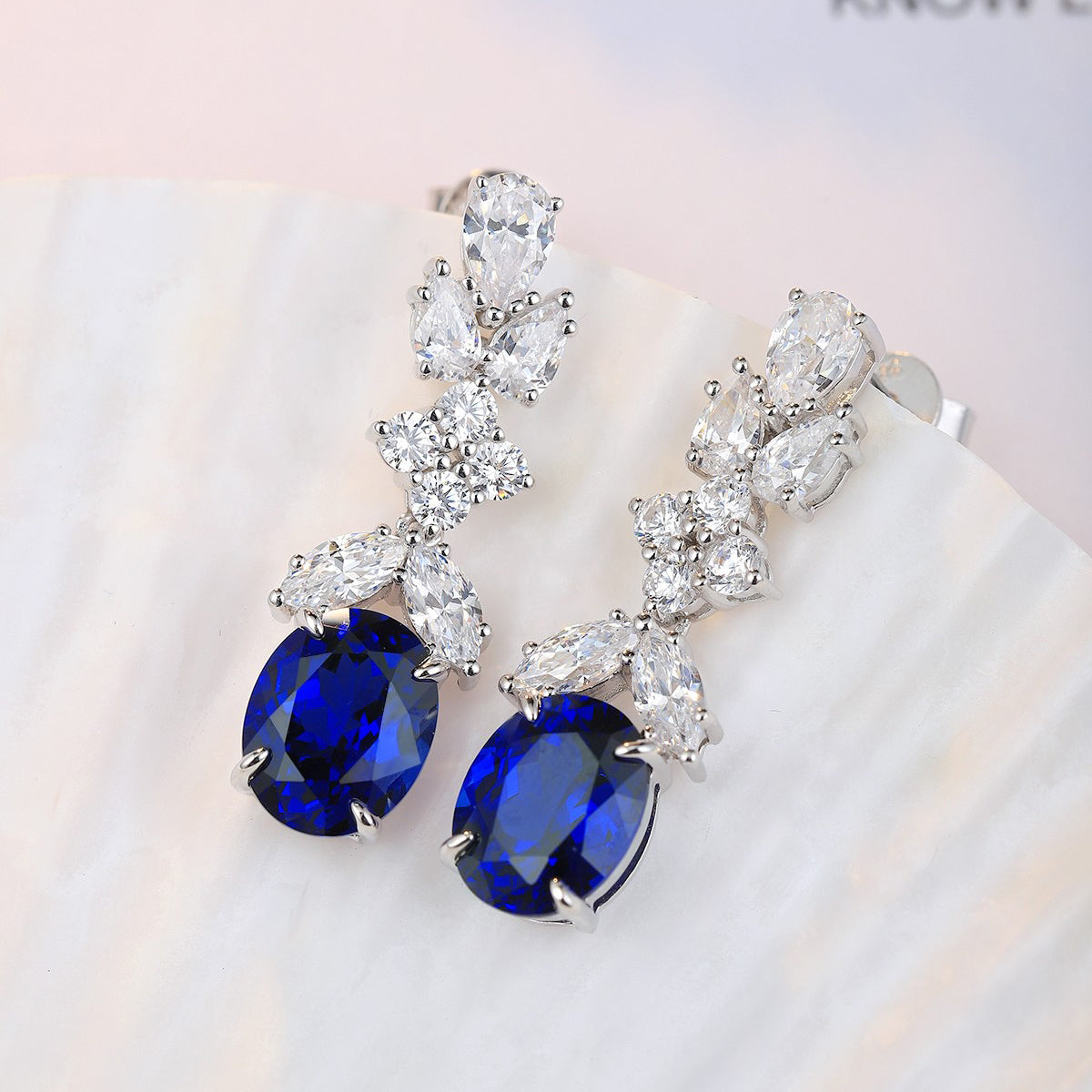 s925 sterling silver lab sapphire/emerald/ruby/paraiba/cobalt spinel & cz diamond earrings