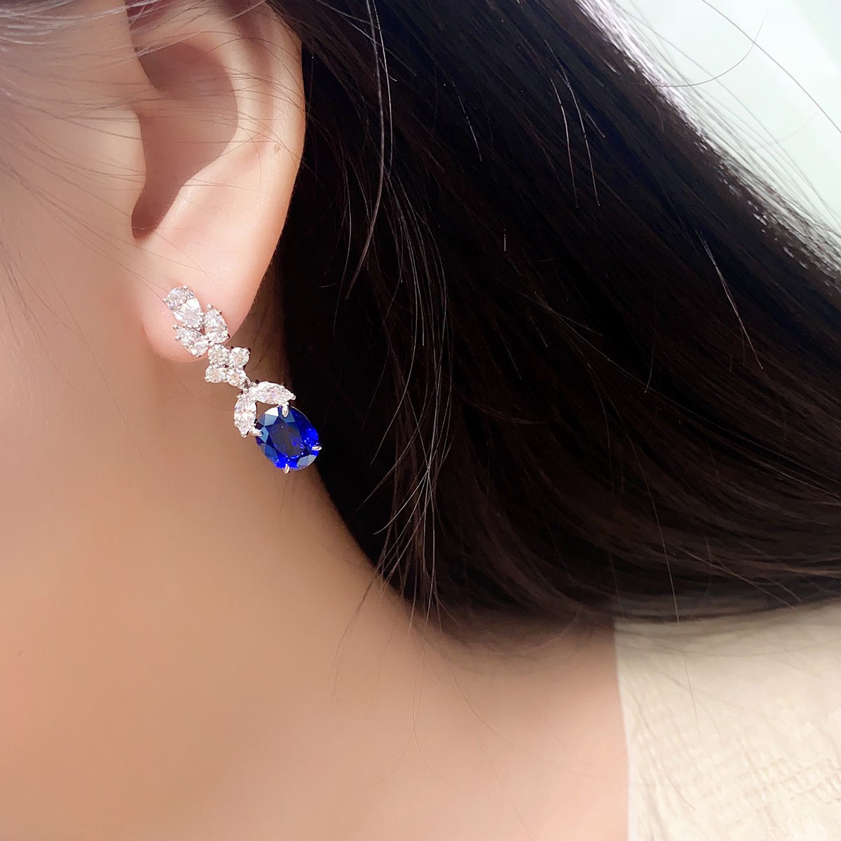 s925 sterling silver lab sapphire/emerald/ruby/paraiba/cobalt spinel & cz diamond earrings