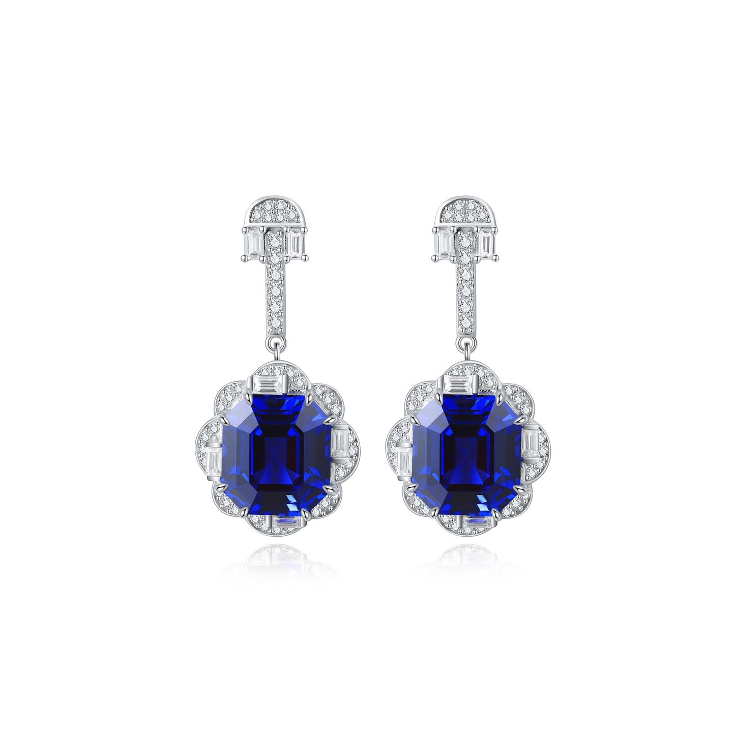 s925 sterling silver lab cobalt spinel/emerald/sapphire/ruby/paraiba & cz diamond earrings