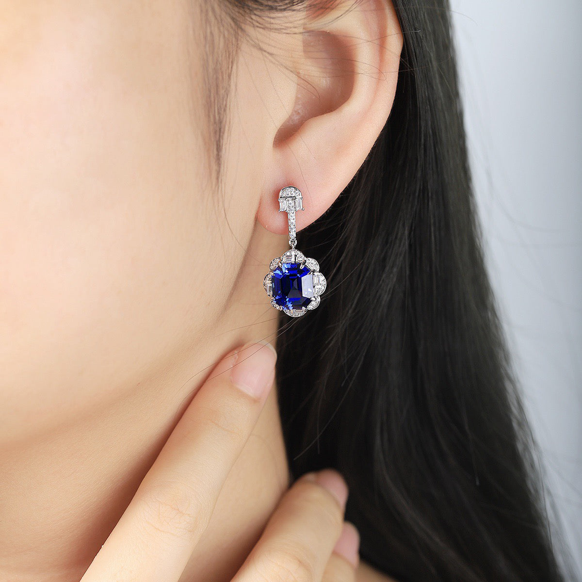 s925 sterling silver lab cobalt spinel/emerald/sapphire/ruby/paraiba & cz diamond earrings