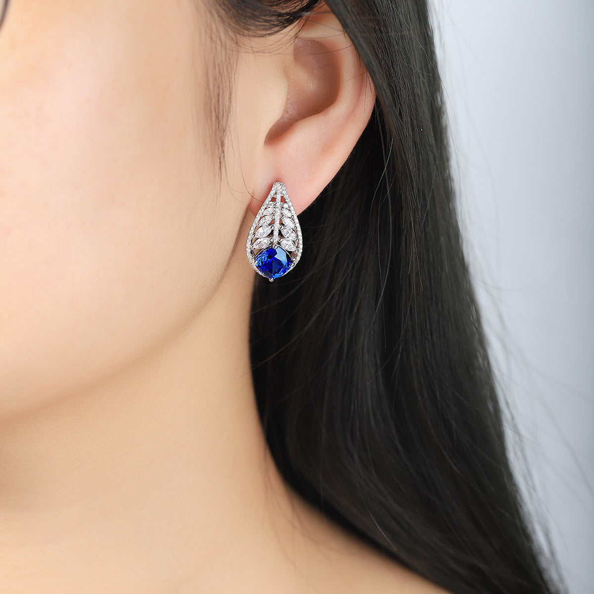 s925 sterling silver lab emerald/ruby/sapphire/paraiba/cobalt spinel & cz diamond earrings