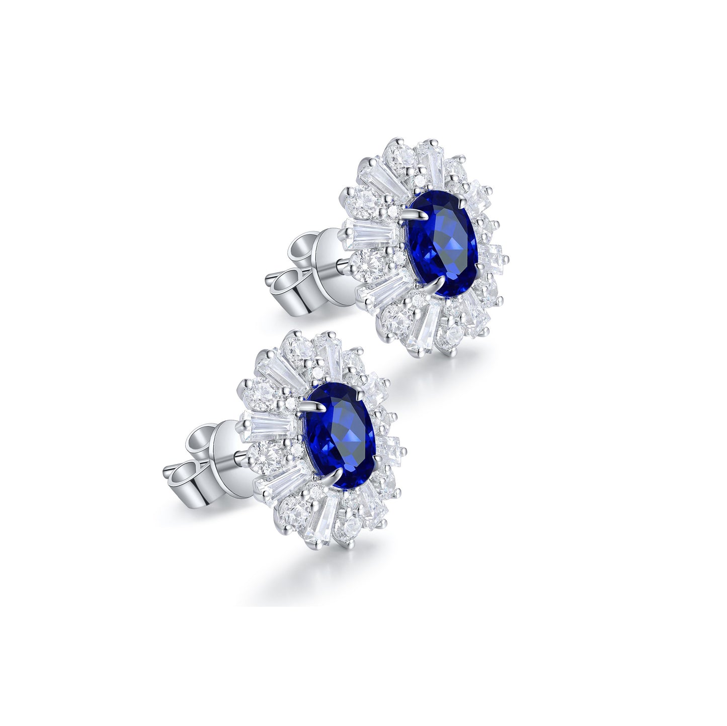 s925 sterling silver lab sapphire/emerald/ruby/paraiba/cobalt spinel & cz diamond stud earrings