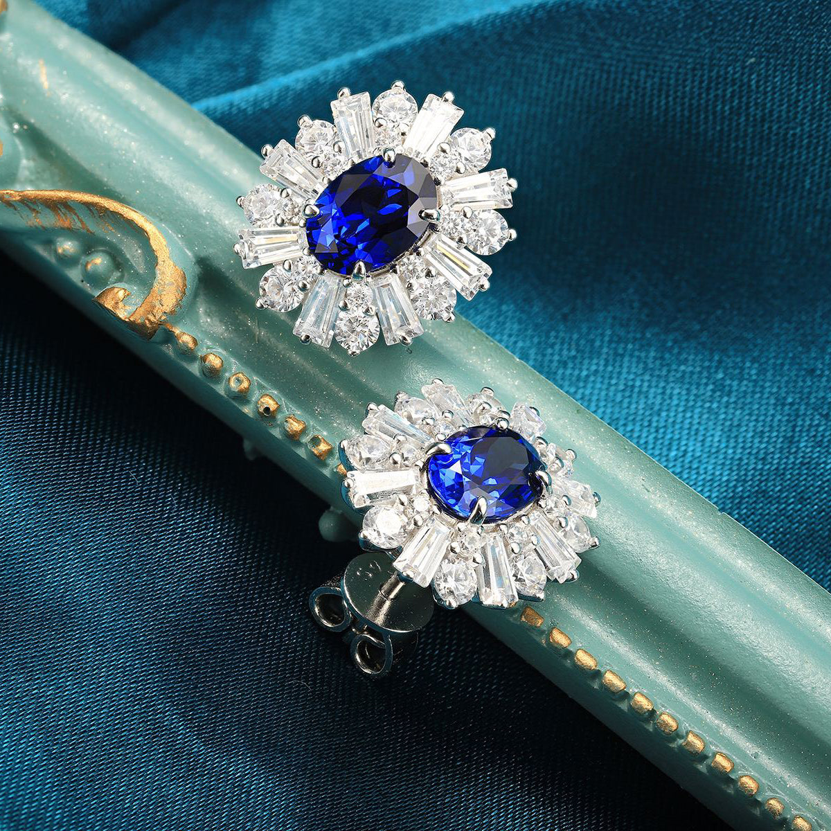 s925 sterling silver lab sapphire/emerald/ruby/paraiba/cobalt spinel & cz diamond stud earrings