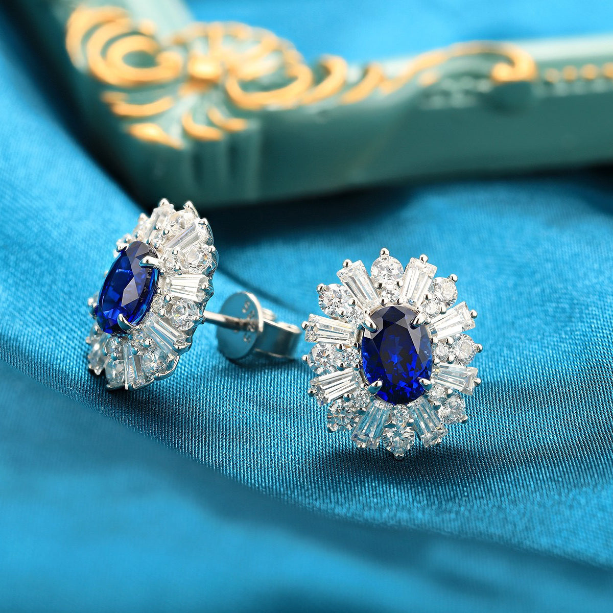 s925 sterling silver lab sapphire/emerald/ruby/paraiba/cobalt spinel & cz diamond stud earrings