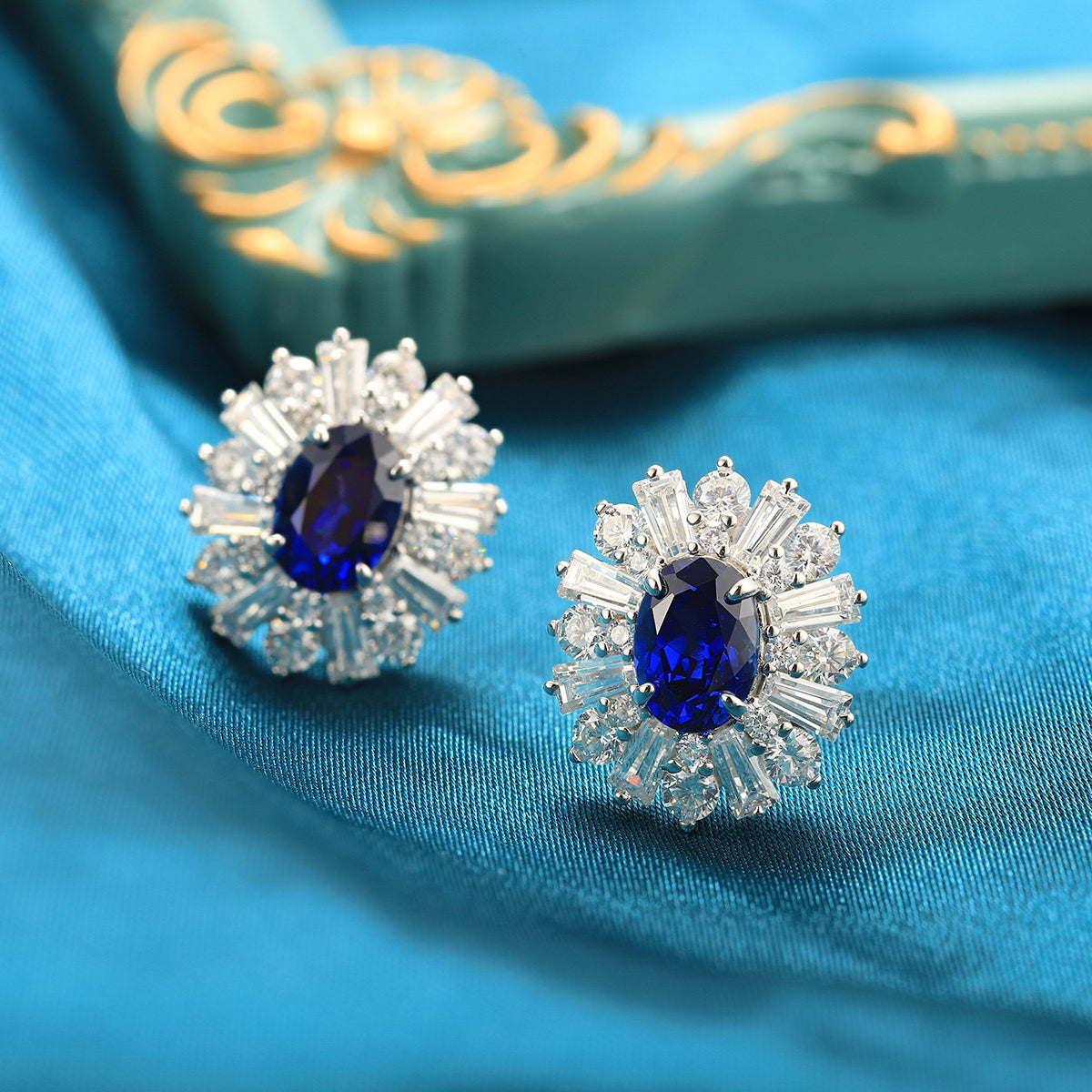 s925 sterling silver lab sapphire/emerald/ruby/paraiba/cobalt spinel & cz diamond stud earrings