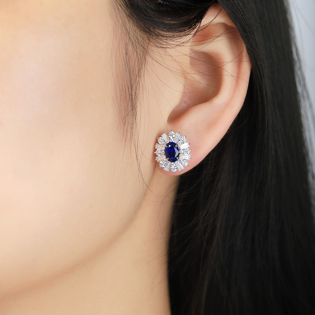 s925 sterling silver lab sapphire/emerald/ruby/paraiba/cobalt spinel & cz diamond stud earrings