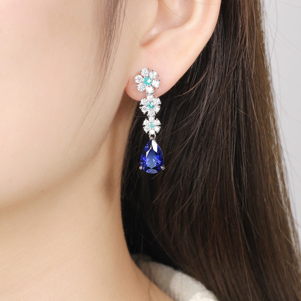 s925 sterling silver lab emerald/ruby/sapphire/cobalt spinel & cz diamond earrings