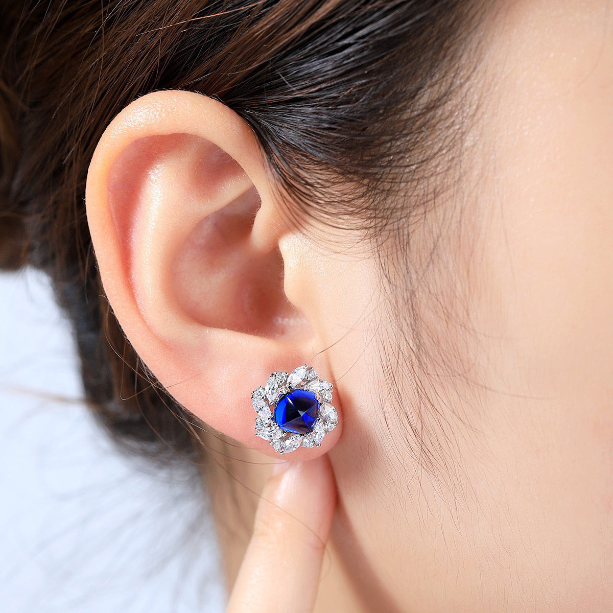s925 sterling silver lab emerald/sapphire/ruby/paraiba & cz diamond stud earrings