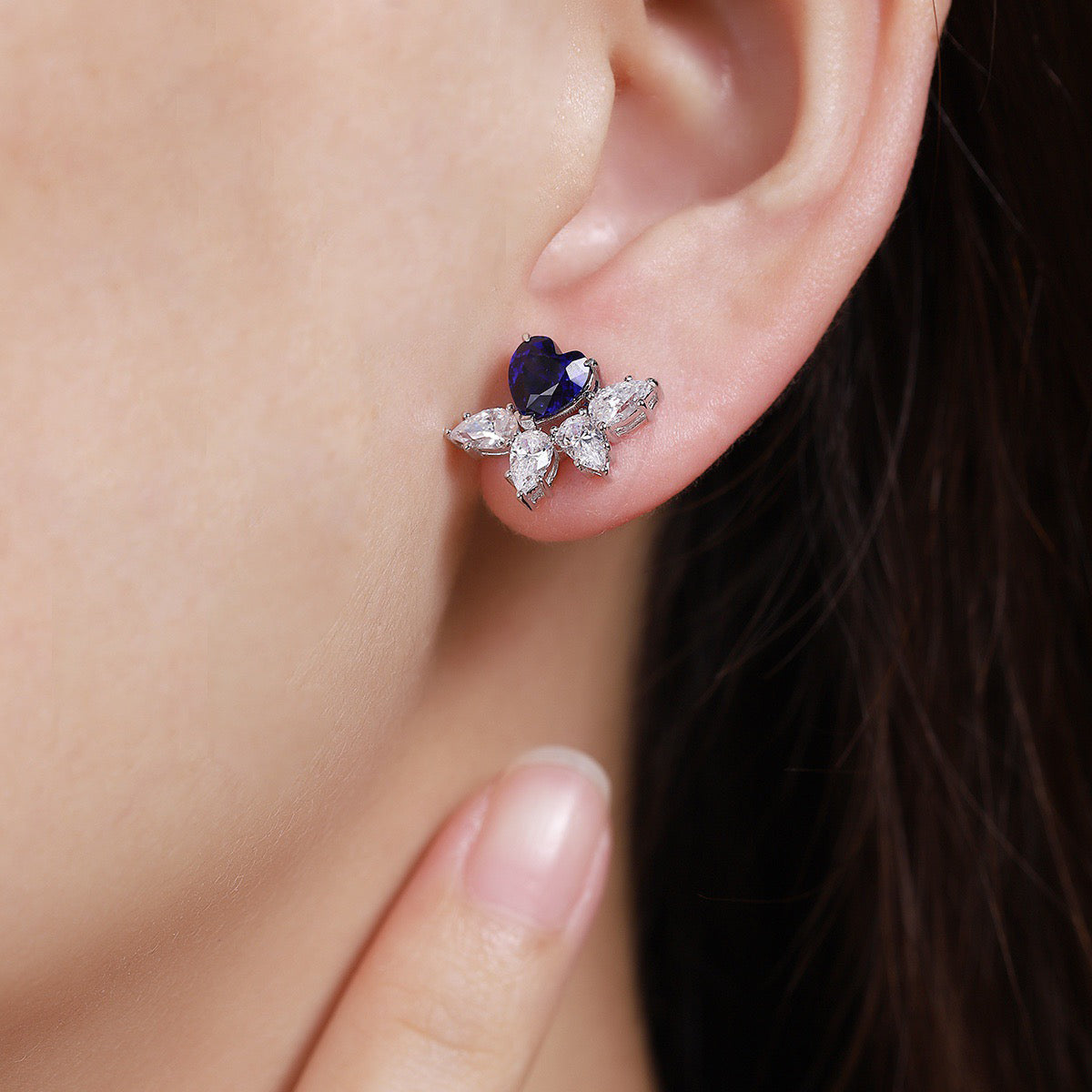 925 sterling silver lab ruby/sapphire/emerald/paraiba/coblat spinel & cz diamond stud earrings