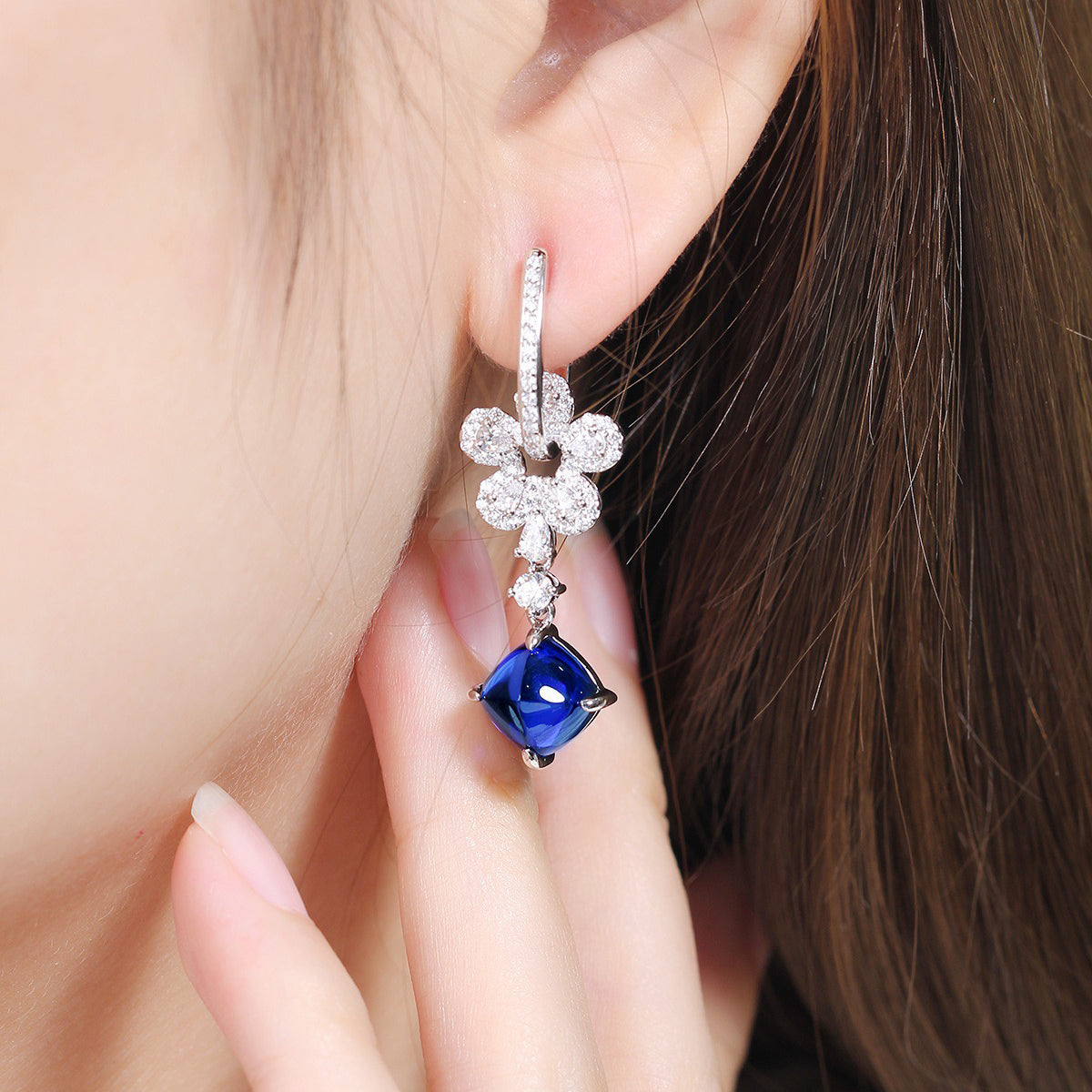 s925 sterling silver lab cobalt spinel/paraiba/ruby/sapphire/emerald & cz diamond earrings