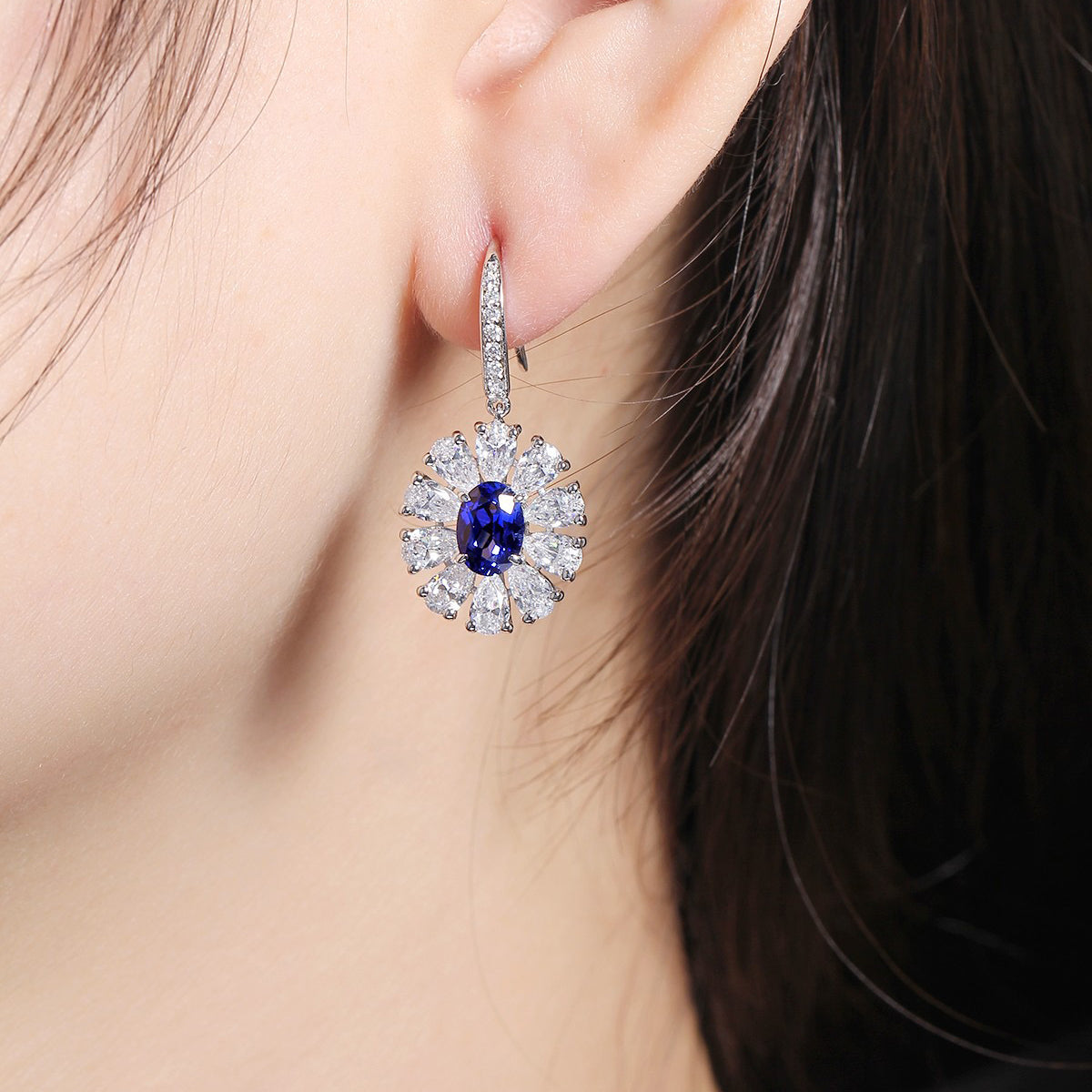 s925 sterling silver lab emerald/cobalt spinel/ruby/sapphire/paraiba & cz diamond earrings