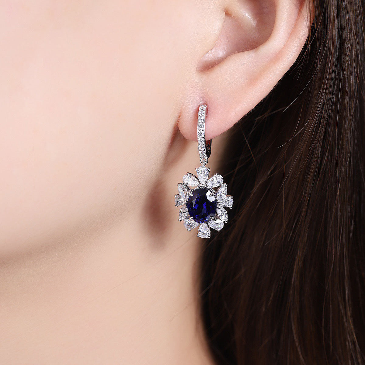 s925 sterling silver lab ruby/emerald/sapphire/cobalt spinel/paraiba & cz diamond earrings