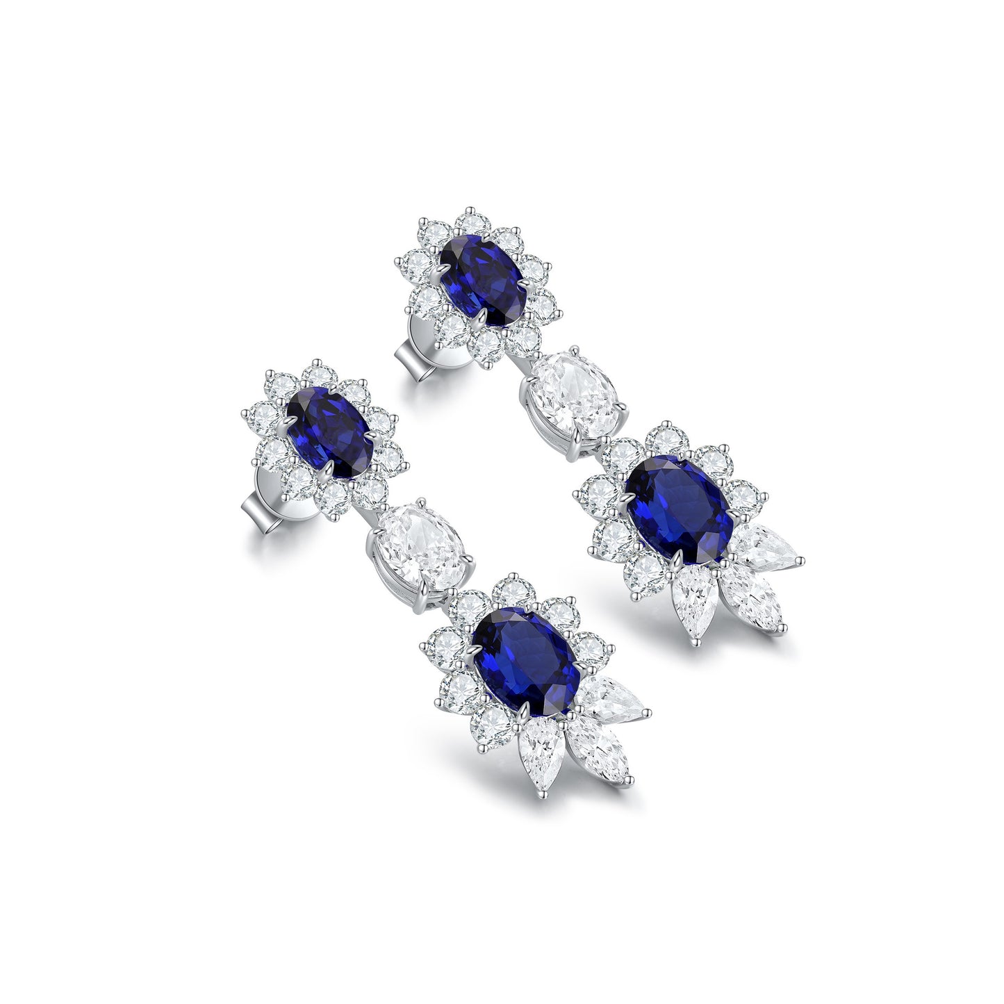 s925 sterling silver lab sapphire/emerald/ruby/paraiba & cz diamond earrings
