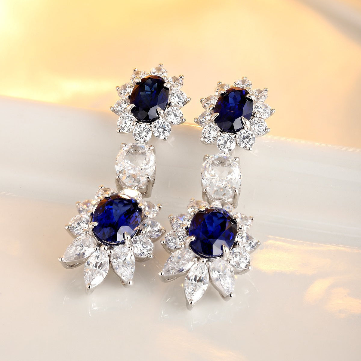 s925 sterling silver lab sapphire/emerald/ruby/paraiba & cz diamond earrings