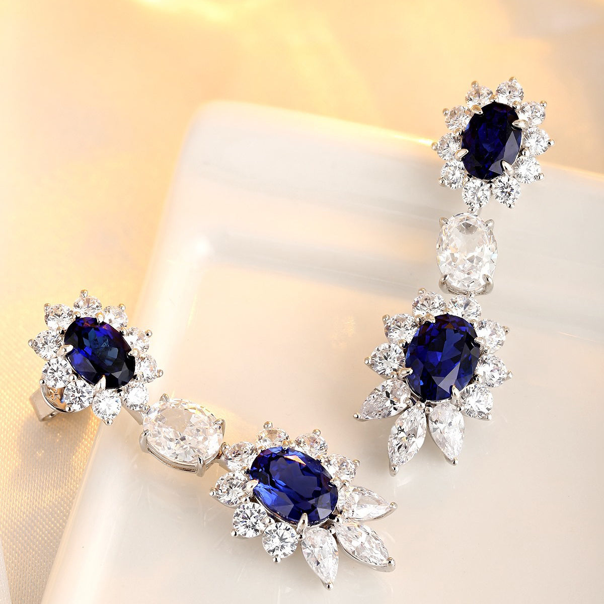 s925 sterling silver lab sapphire/emerald/ruby/paraiba & cz diamond earrings