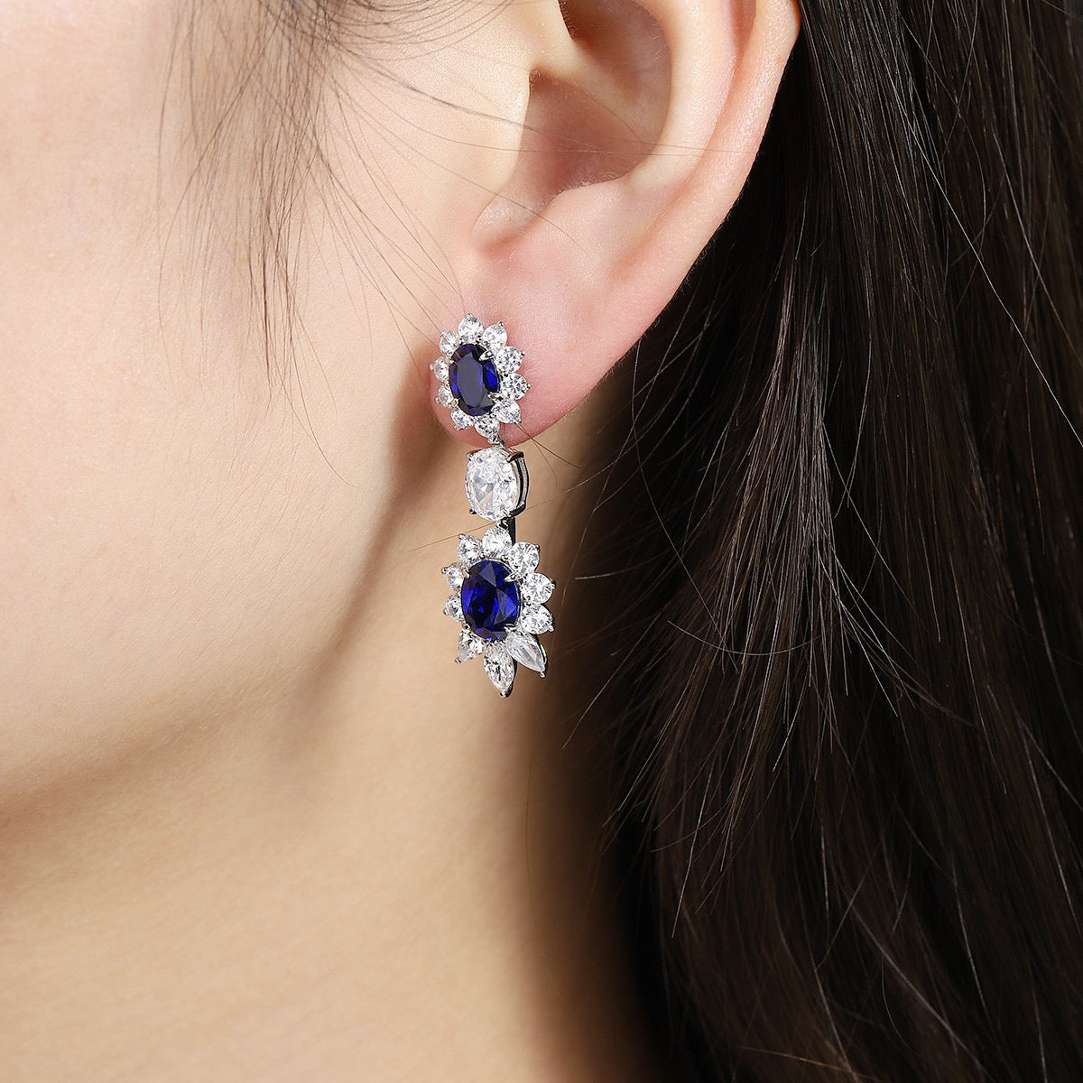s925 sterling silver lab sapphire/emerald/ruby/paraiba & cz diamond earrings
